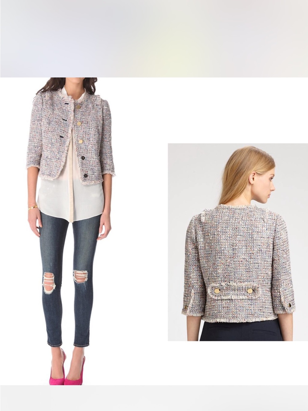 Tory Burch Emma Tweed Blazer Jacket Cropped Blue Pink Professional Classic 6